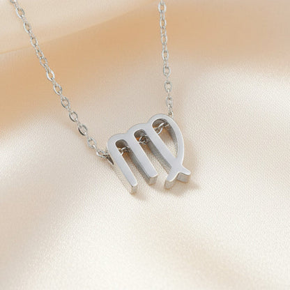 Zodiac Sign Pendant Necklace Silver Tone 304 Stainless Steel Dainty Clavicle Chain
