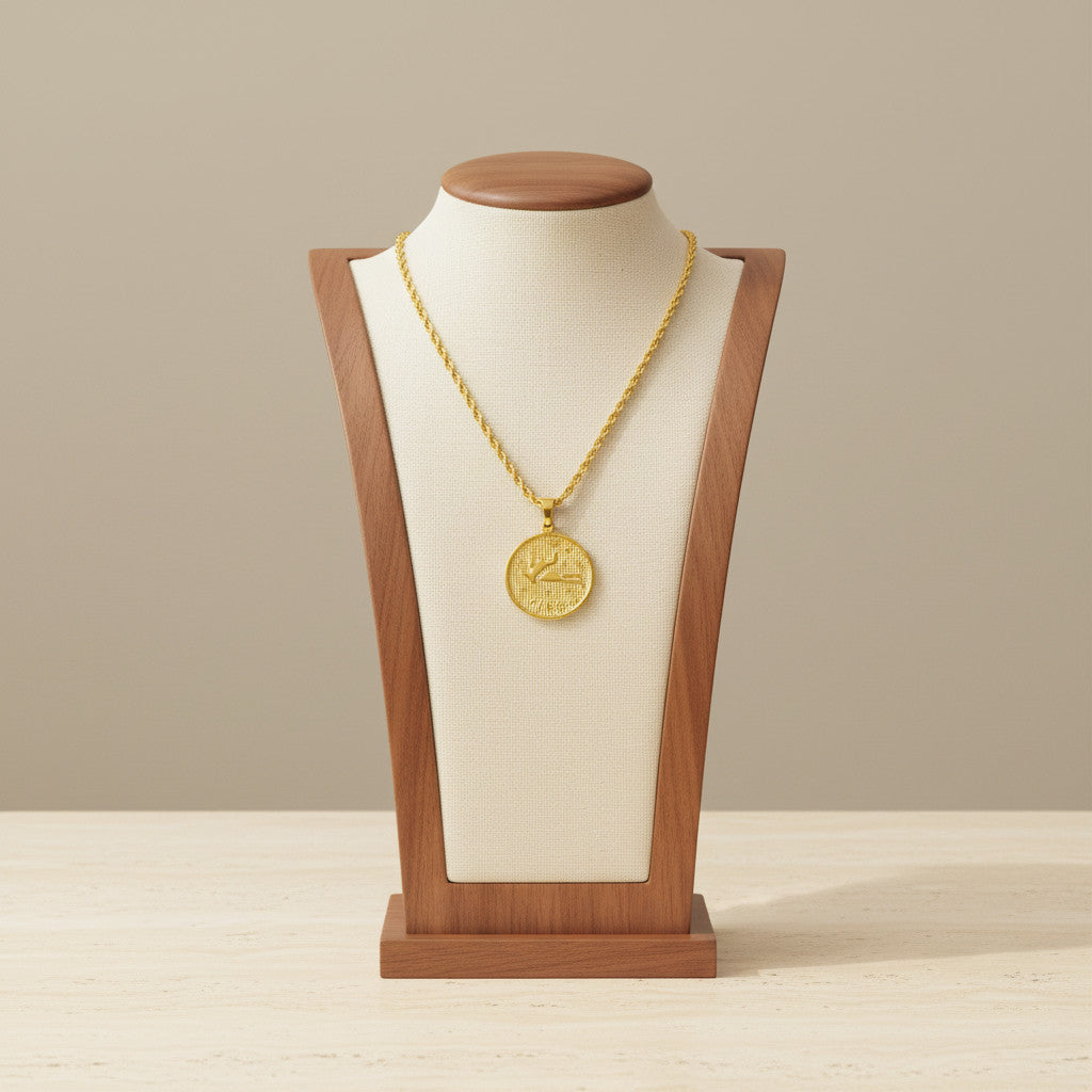Zodiac Coin Pendant Necklace 18K Gold Plated Stainless Steel Rope Chain Constellation
