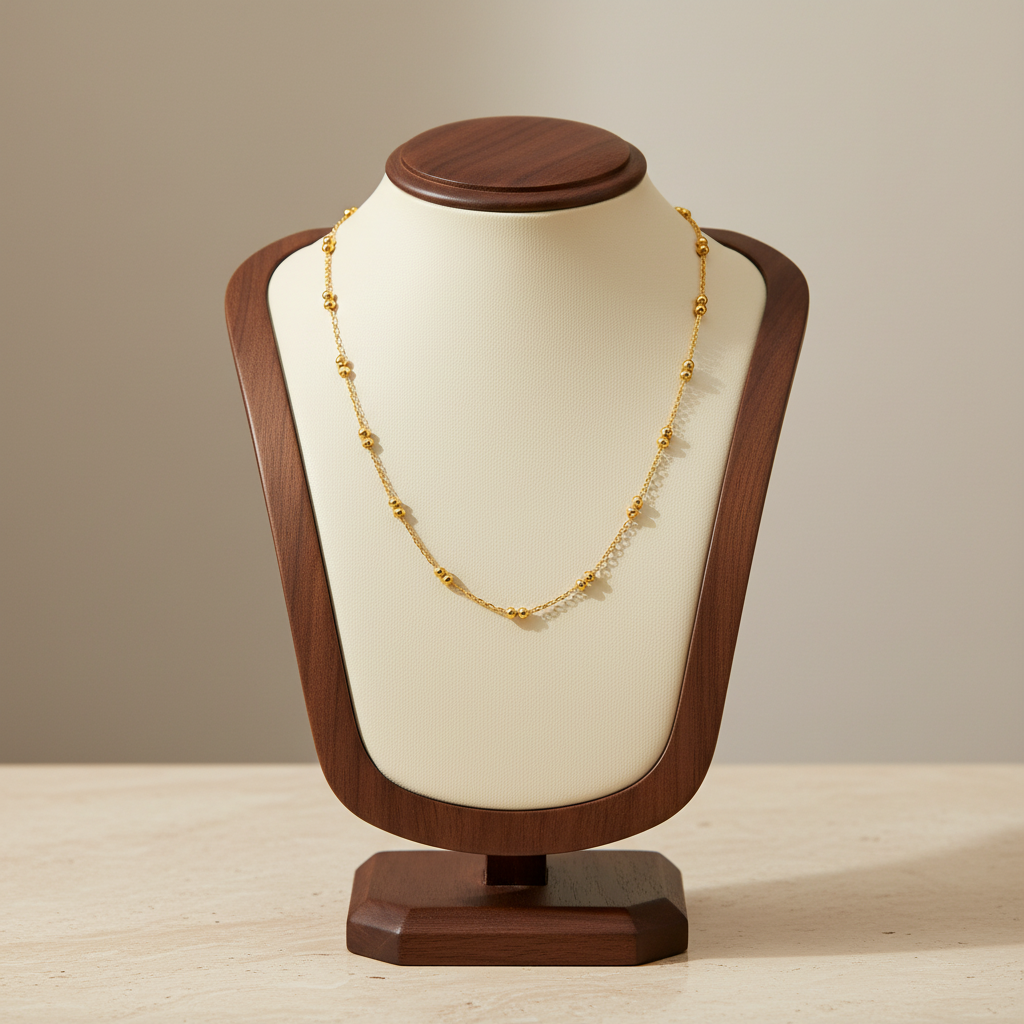 Stainless Steel Beaded Texture Necklace 18K Gold Plated Minimalist Clavicle Chain