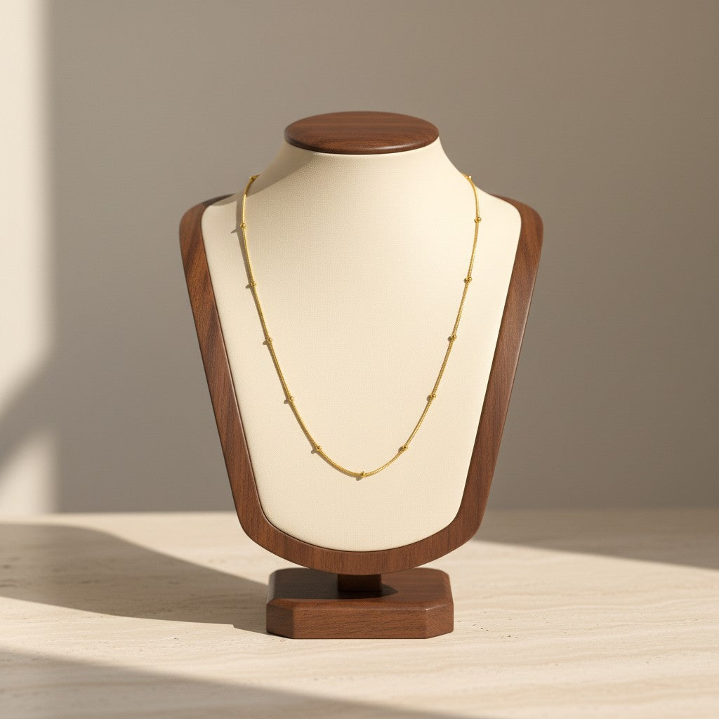 Stainless Steel Beaded Snake Necklace 18K Gold Plated Minimalist Clavicle Chain