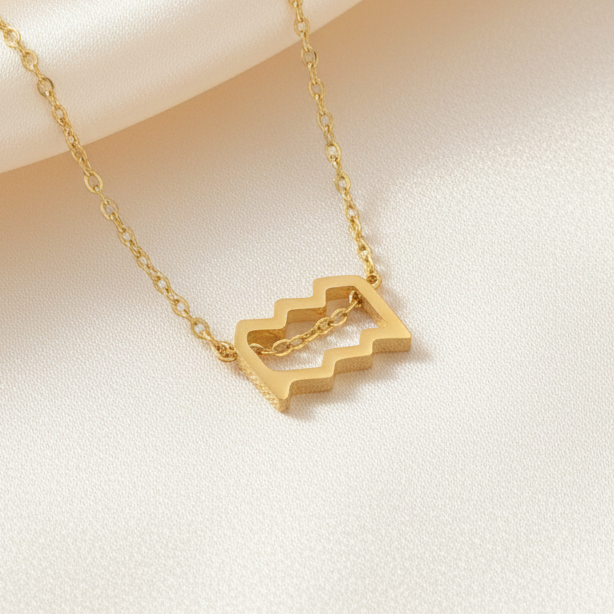 Zodiac Sign Pendant Necklace 18K Gold Plated 304 Stainless Steel Dainty Clavicle Chain