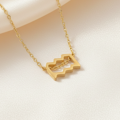 Zodiac Sign Pendant Necklace 18K Gold Plated 304 Stainless Steel Dainty Clavicle Chain