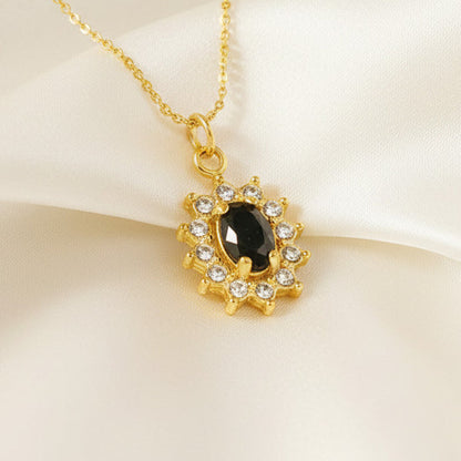 Sunflower Halo Zircon Pendant Necklace 18K Gold Plated Stainless Steel