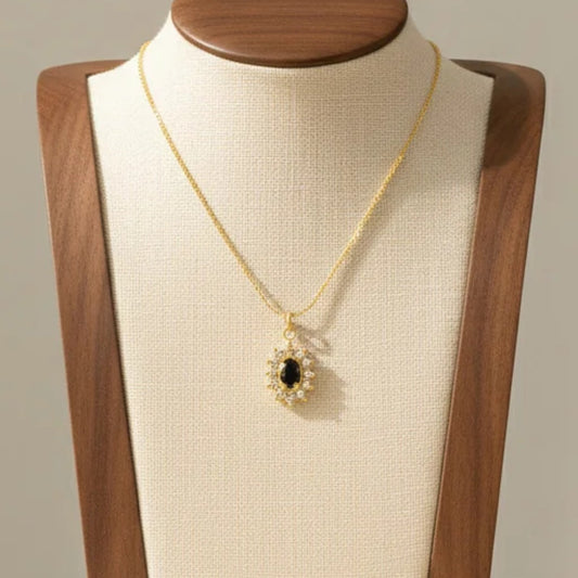 Sunflower Halo Zircon Pendant Necklace 18K Gold Plated Stainless Steel