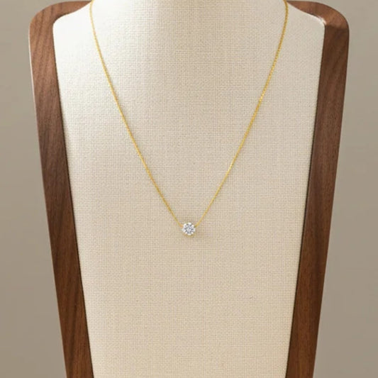 Round Solitaire Pendant Necklace Titanium Steel 18K Gold Plated Cubic Zirconia