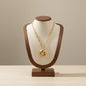 Vortex Ring Pearl Pendant Necklace Stainless Steel 18K Gold Plated Paperclip Chain