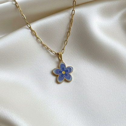 Enamel Flower Pendant Necklace 18K Gold Plated Titanium Steel Paperclip Chain