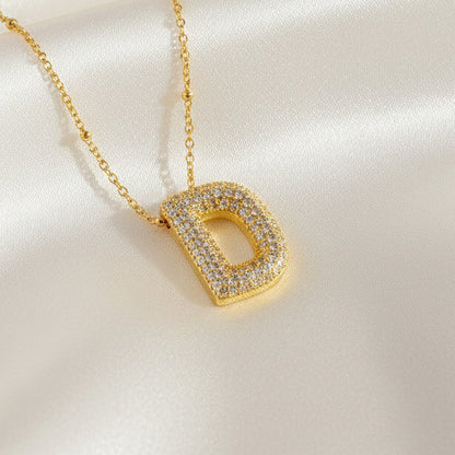 Alphabet Initial Pendant Necklace Micro Pave Zircon Stainless Steel 18K Gold Plated