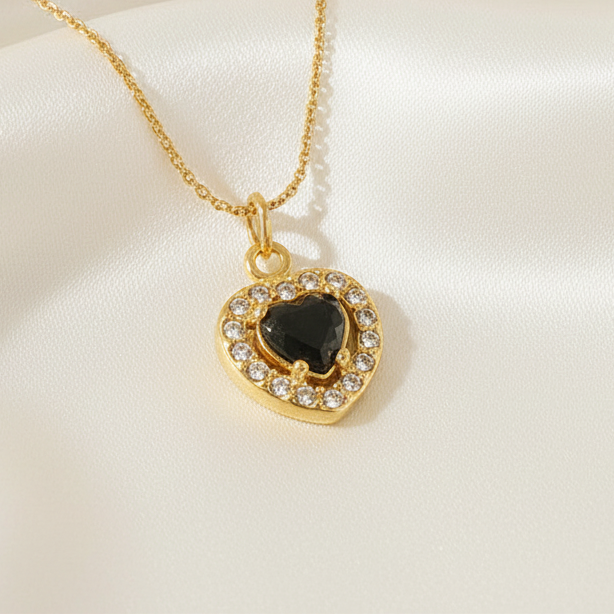 Heart Halo Zircon Pendant Necklace 18K Gold Plated Stainless Steel