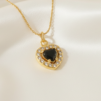Heart Halo Zircon Pendant Necklace 18K Gold Plated Stainless Steel