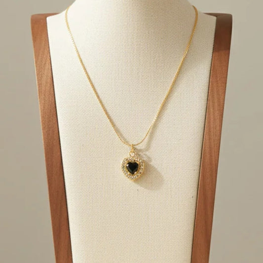 Heart Halo Zircon Pendant Necklace 18K Gold Plated Stainless Steel