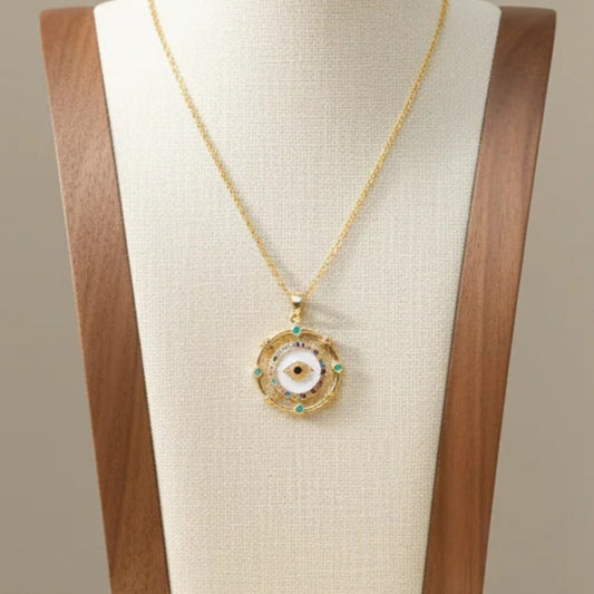 Star Enamel Evil Eye Pendant Necklace 18K Gold Plated Copper Cubic Zirconia