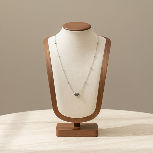 Heart Pendant Necklace Silver Tone Titanium Steel With 925 Sterling Silver Bead Chain