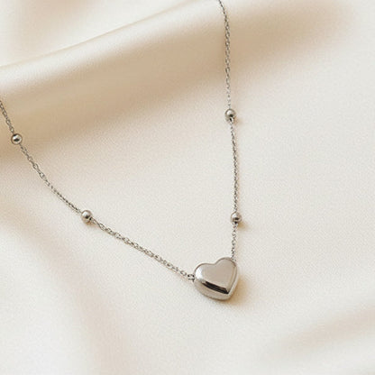 Heart Pendant Necklace Silver Tone Titanium Steel With 925 Sterling Silver Bead Chain