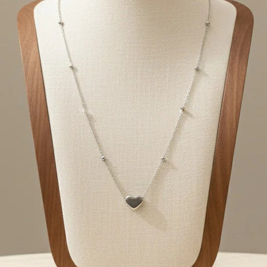 Heart Pendant Necklace Silver Tone Titanium Steel With 925 Sterling Silver Bead Chain