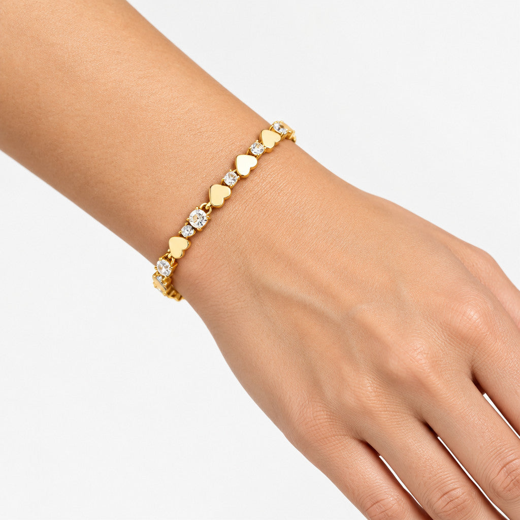Clear Zirconia Heart Charm Bracelet