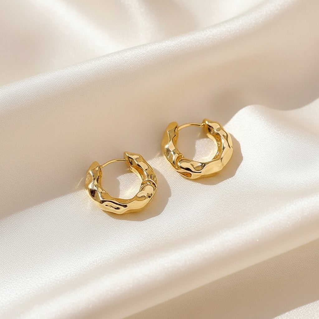 Geometric Metal Lava Texture Hoop Earrings