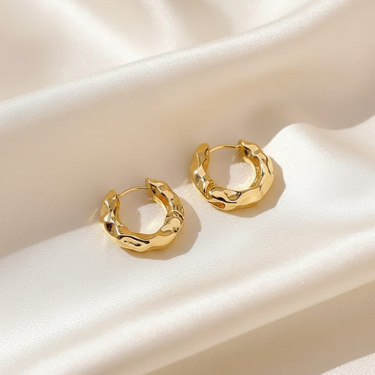 Geometric Metal Lava Texture Hoop Earrings