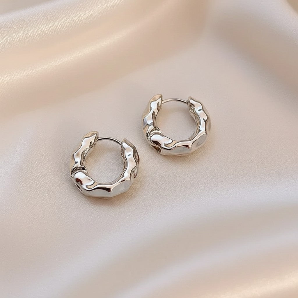 Geometric Metal Lava Texture Hoop Earrings