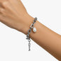Faux Pearl Pendant Thick Link Chain Bracelet - Silver