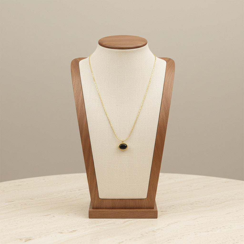 Oval Opal Pendant Necklace 304 Stainless Steel 18K Gold Plated Minimalist