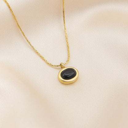 Oval Opal Pendant Necklace 304 Stainless Steel 18K Gold Plated Minimalist