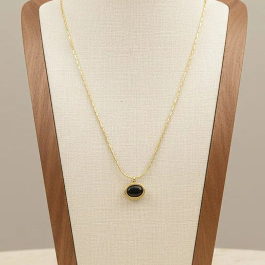 Oval Opal Pendant Necklace 304 Stainless Steel 18K Gold Plated Minimalist