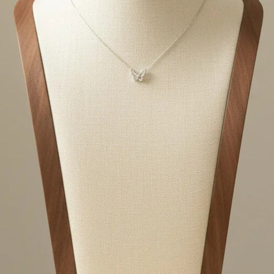 925 Sterling Silver Butterfly Rhinestone Pendant Necklace Water Wave Chain