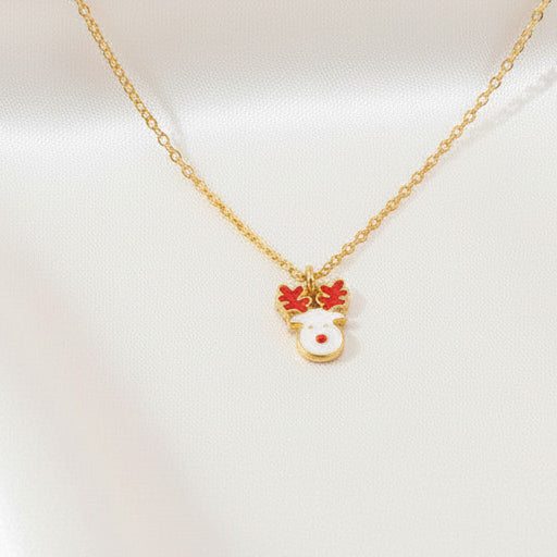 Moose Head Pendant Necklace Stainless Steel 18K Gold Plated Enamel