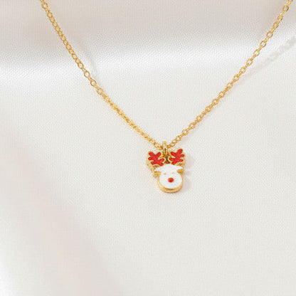 Moose Head Pendant Necklace Stainless Steel 18K Gold Plated Enamel