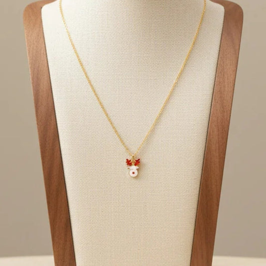 Moose Head Pendant Necklace Stainless Steel 18K Gold Plated Enamel