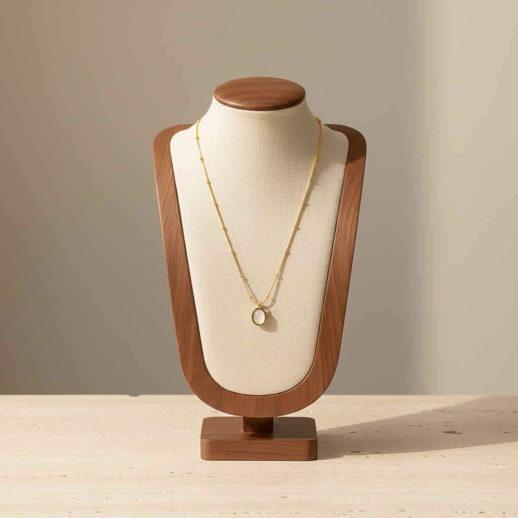 Round Cat Eye Stone Pendant Necklace Titanium Steel 18K Gold Plated White
