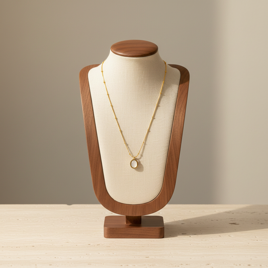 Round Cat Eye Stone Pendant Necklace Titanium Steel 18K Gold Plated White