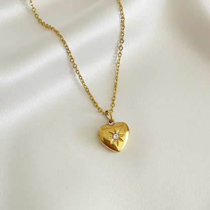 Heart Zirconia Pendant Necklace 316L Stainless Steel 18K Gold Plated