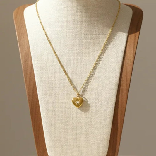 Heart Zirconia Pendant Necklace 316L Stainless Steel 18K Gold Plated