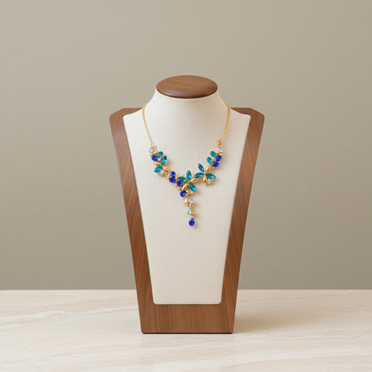 Petal Crystal Rhinestone Necklace Alloy Gold Blue