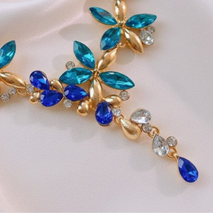 Petal Crystal Rhinestone Necklace Alloy Gold Blue