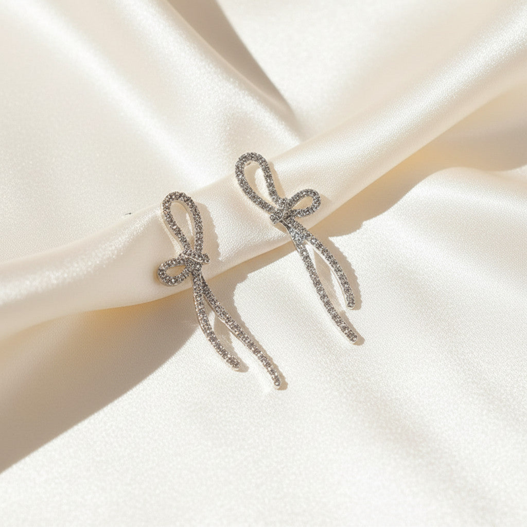 Alloy Rhinestone Full Zircon Bow Tassel Studs