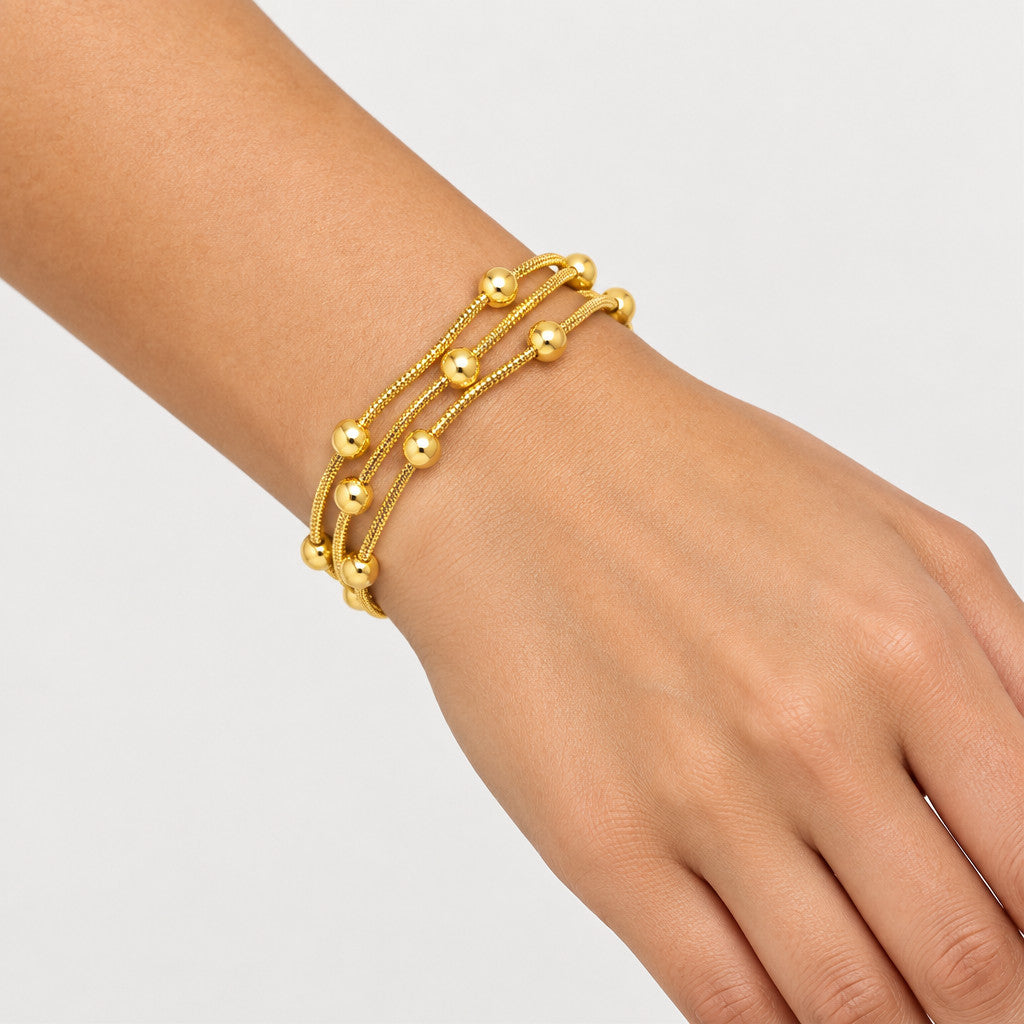 Three Layer Snake Bead Chain Bracelet - Gold