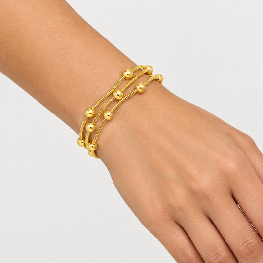 Three Layer Snake Bead Chain Bracelet - Gold