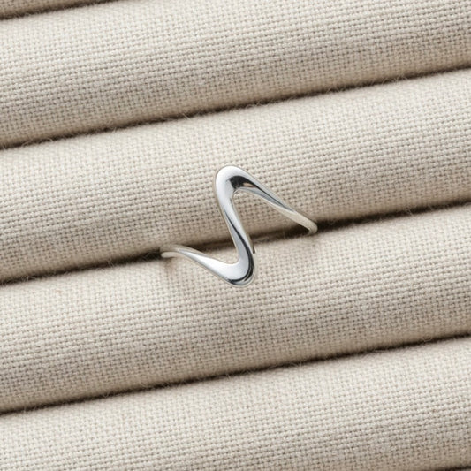 Stainless Steel Minimalist Wave Line Adjustable Open Ring Gold Plated