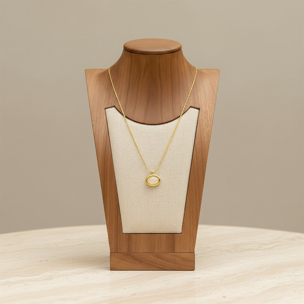 Oval Opal Pendant Necklace 304 Stainless Steel 18K Gold Plated Minimalist