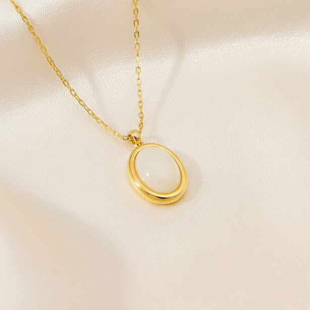 Oval Opal Pendant Necklace 304 Stainless Steel 18K Gold Plated Minimalist
