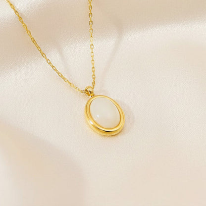 Oval Opal Pendant Necklace 304 Stainless Steel 18K Gold Plated Minimalist