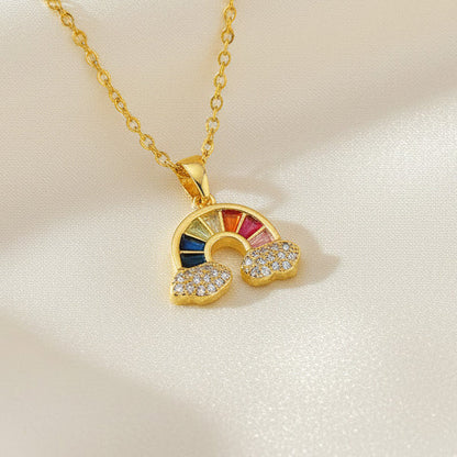 Rainbow Cloud Pendant Necklace Stainless Steel 18K Gold Plated Zirconia