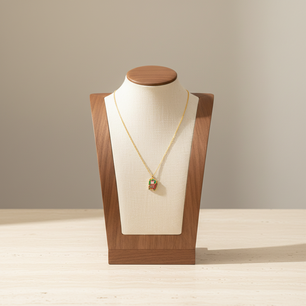 Sleigh Santa Pendant Necklace Stainless Steel 18K Gold Plated Enamel