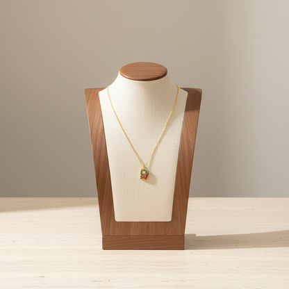 Sleigh Santa Pendant Necklace Stainless Steel 18K Gold Plated Enamel