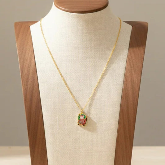Sleigh Santa Pendant Necklace Stainless Steel 18K Gold Plated Enamel