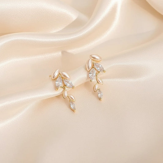 Lynn's Closet Boutique Leaf Artificial Pearl Drop Earrings