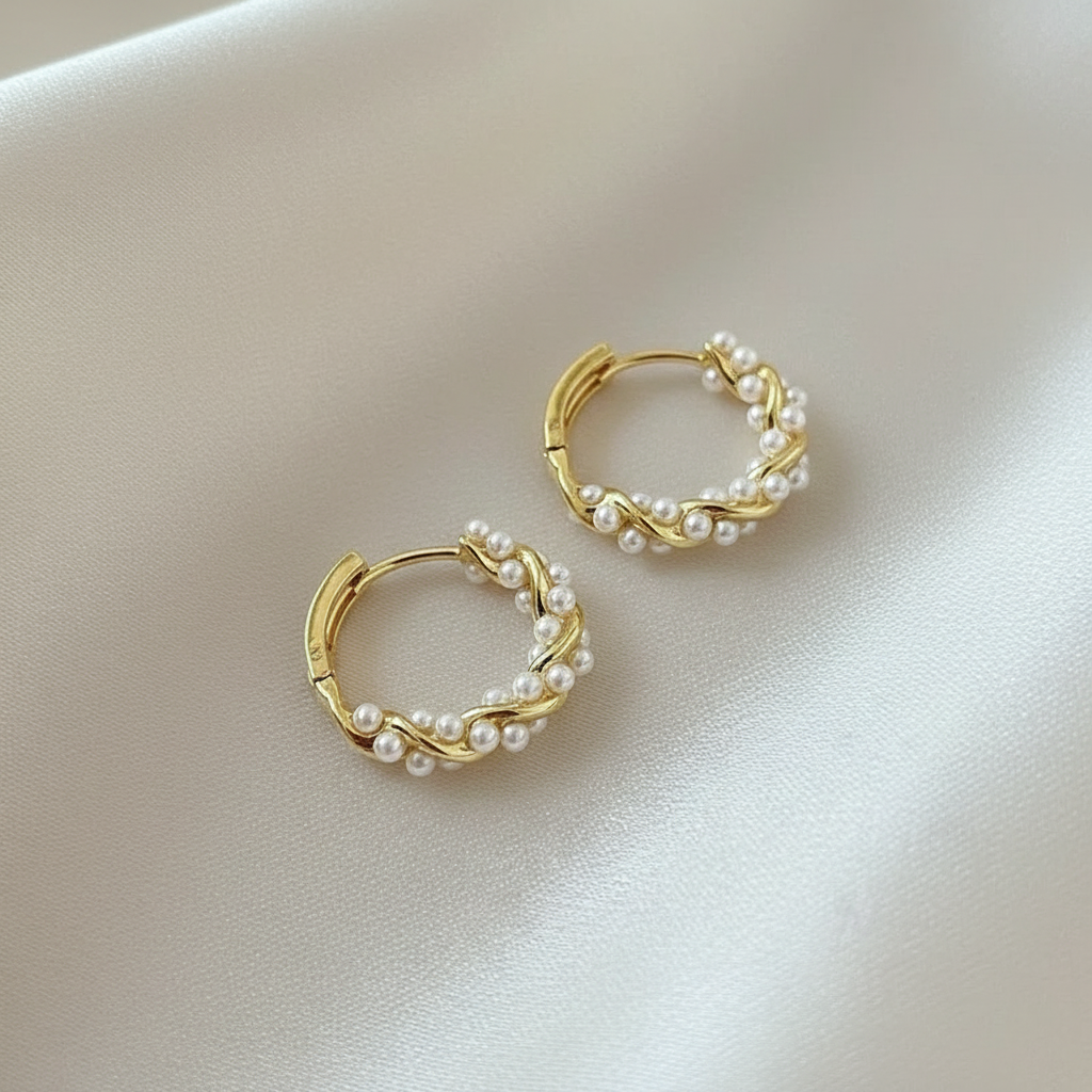 Lynn's Closet Boutique Winding Pearl Hoop Earrings